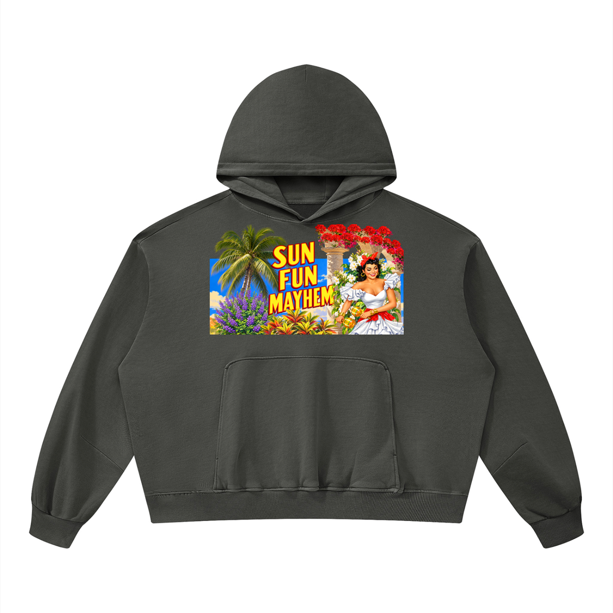 Sun Fun Mayhem in Cuba Unisex Boxy Vintage Washed Hoodie