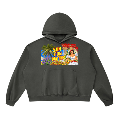 Sun Fun Mayhem in Cuba Unisex Boxy Vintage Washed Hoodie
