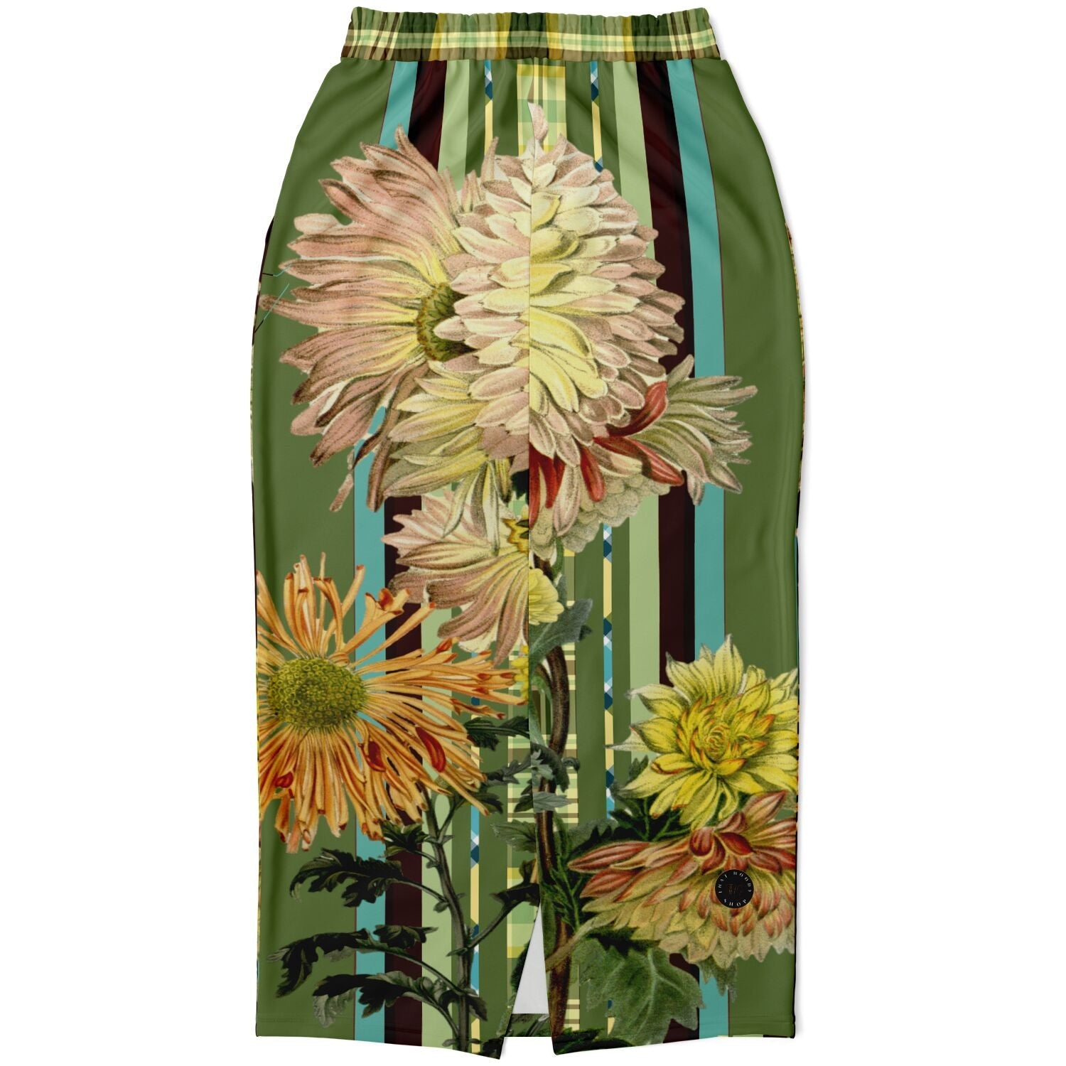 Green Caravan Floral Striped Eco-Poly Long Pocket Skirt