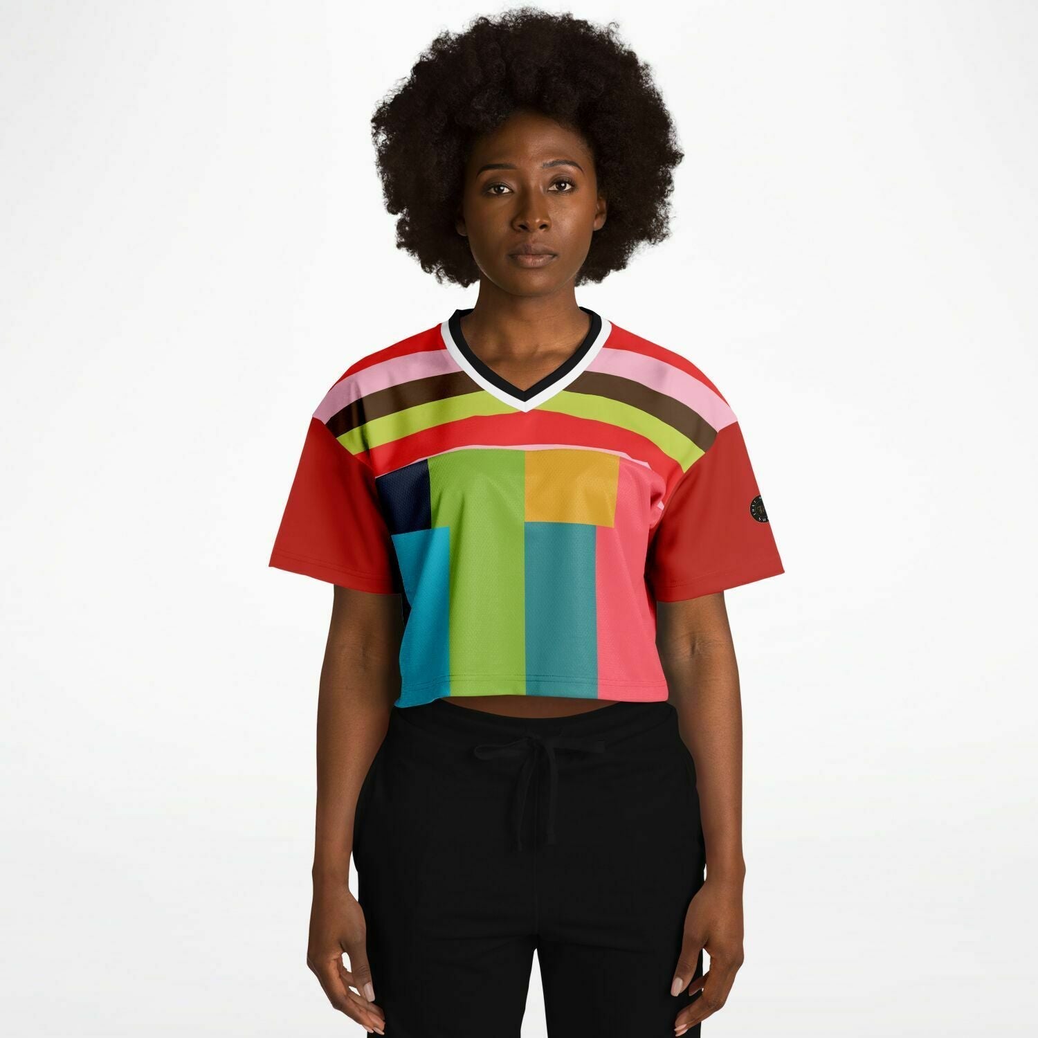 Watermelon Crush Rugby Stripe Eco-Poly V-Neck Crop Jersey