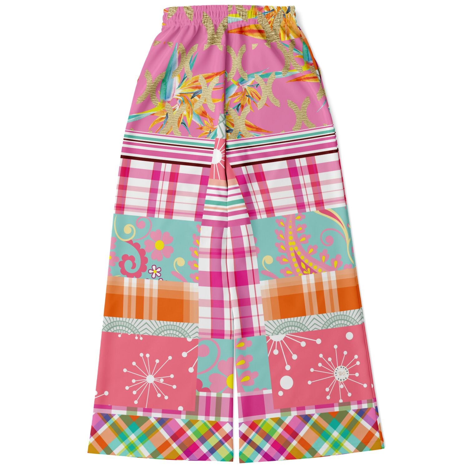 Pink Calypso Floral Patchwork Eco-Poly Wide Leg Pants
