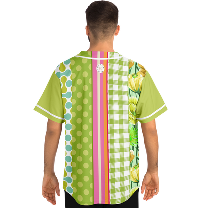 Green Anjou Pear Striped Patchwork Short Sleeve Eco-Poly Baseball Jersey