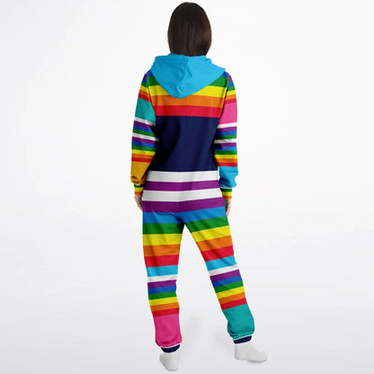 Blue Horizon Rainbow Stripe Unisex Fleece Romper