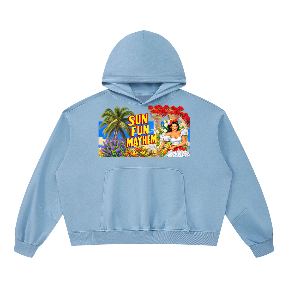 Sun Fun Mayhem in Cuba Unisex Boxy Vintage Washed Hoodie