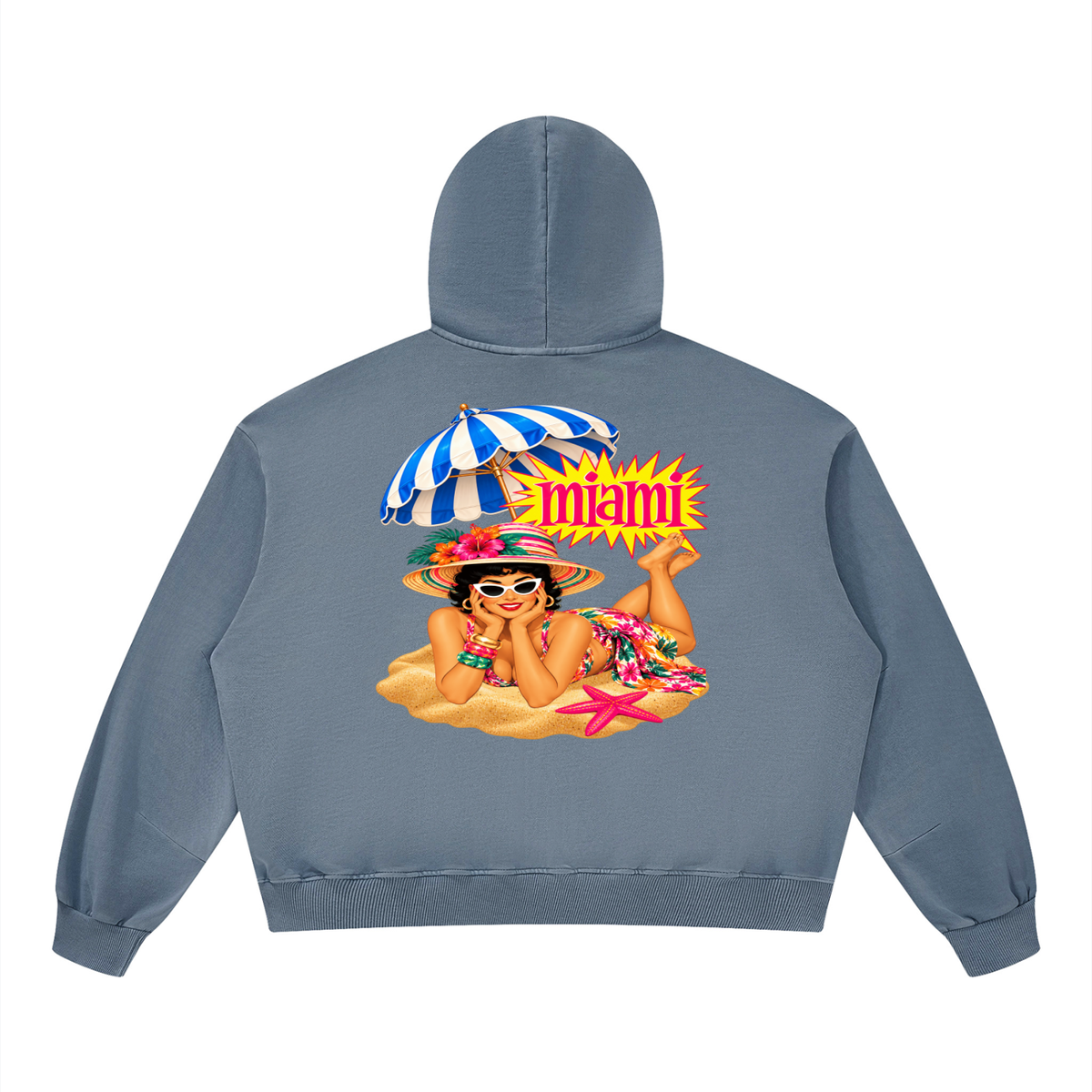 Miami Beach Girl on Vacation Unisex Boxy Vintage Washed Hoodie