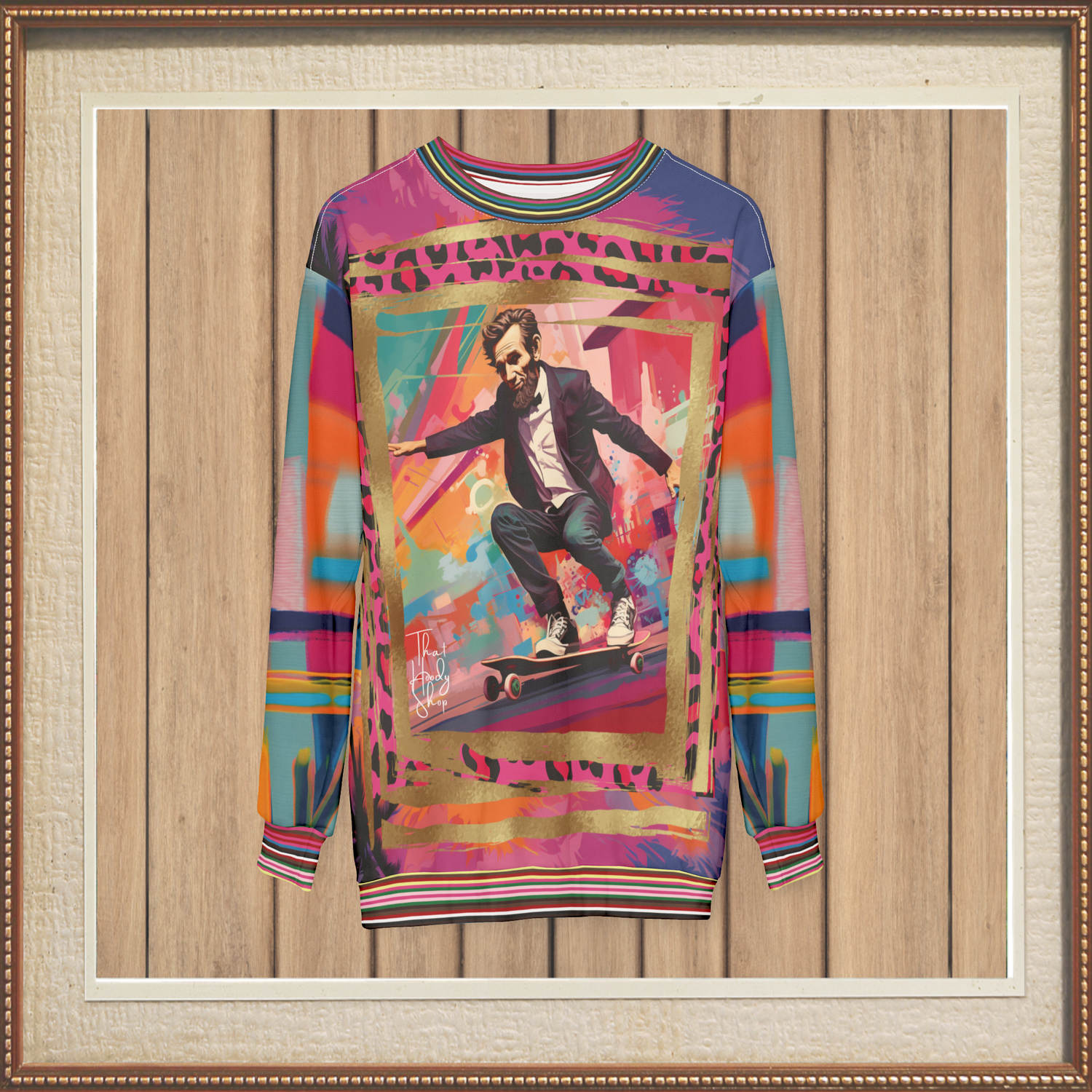 Abe Lincoln Landshark Animal Print Colorblock Unisex Sweatshirt (Gold Label)