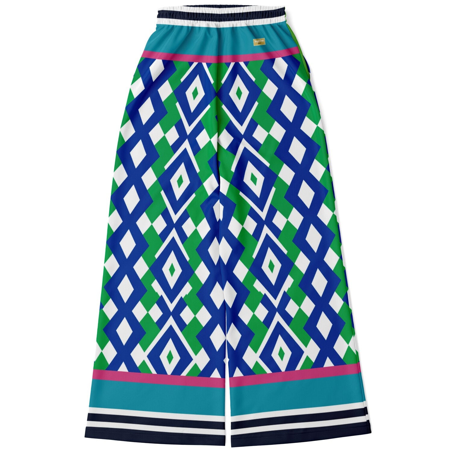 Abstract in Blue and Green Eco-Poly Wide Leg Pants