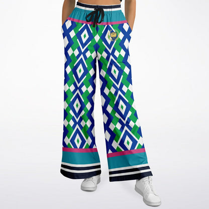 Abstract in Blue and Green Eco-Poly Wide Leg Pants