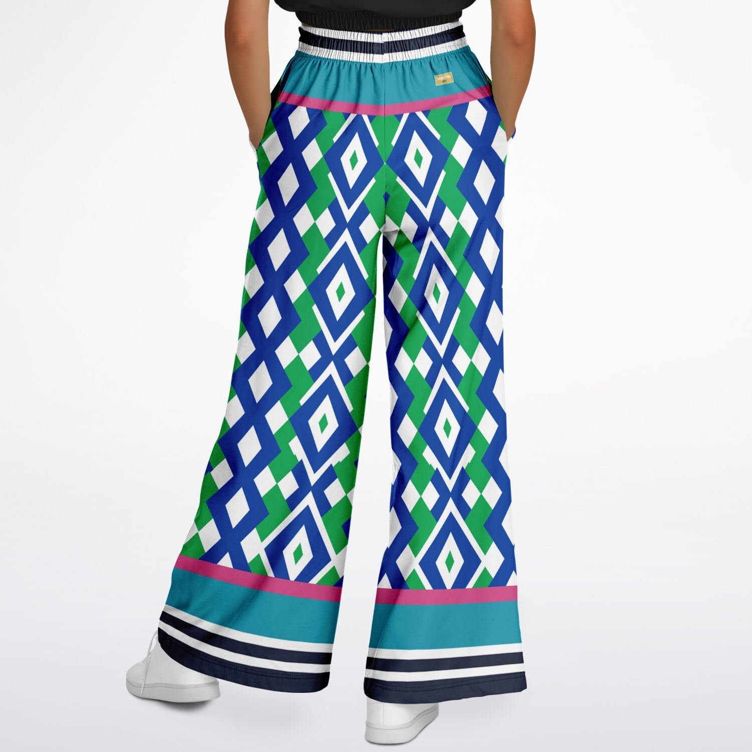Abstract in Blue and Green Eco-Poly Wide Leg Pants