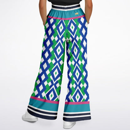 Abstract in Blue and Green Eco-Poly Wide Leg Pants