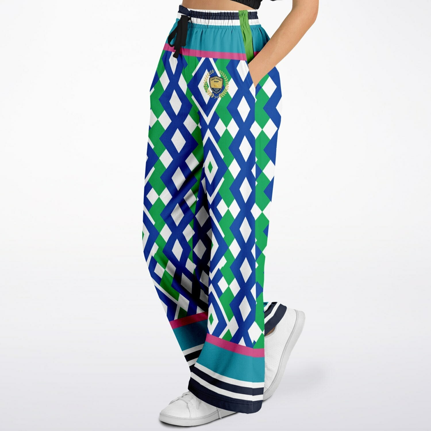 Abstract in Blue and Green Eco-Poly Wide Leg Pants