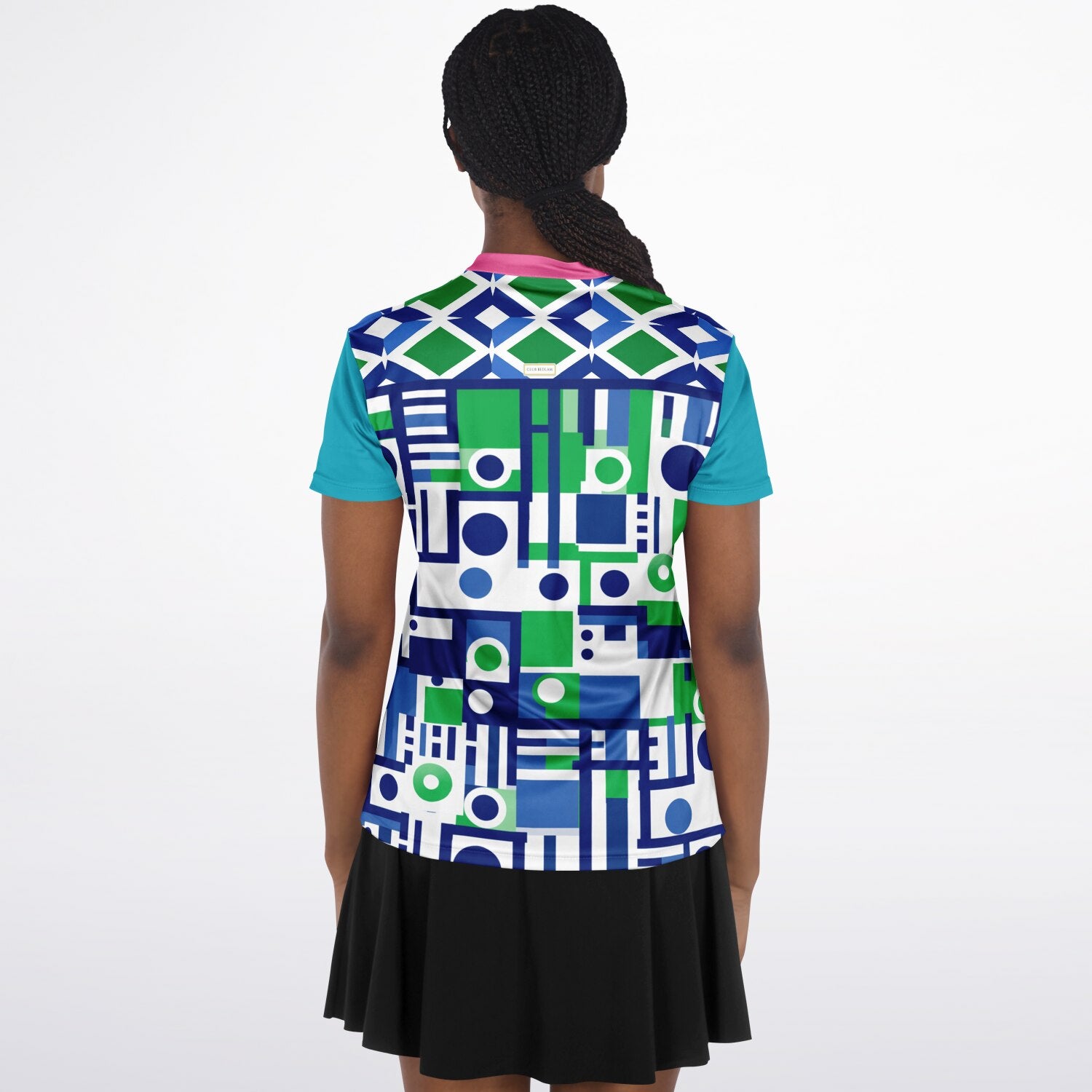 Abstract in Blue and Green Mandarin Collar Ladies Polo Golf Shirt