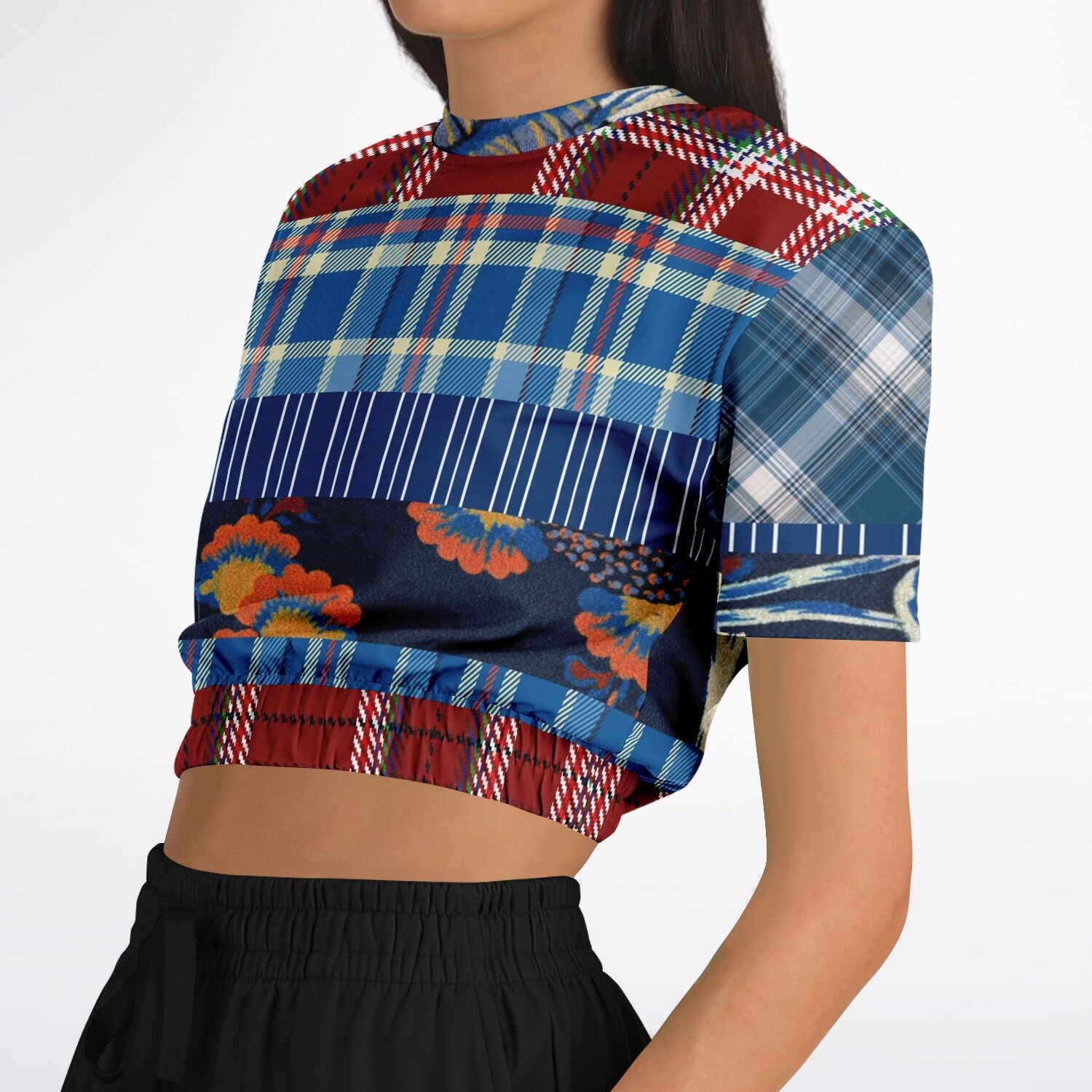 Andromeda Blue Plaid Cropped Sweater Pullover