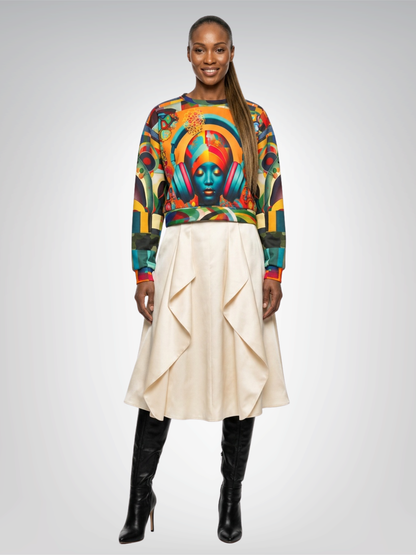 Afro Pop Girl Abstract Mosaic Print Cropped Sweatshirt (Gold Label)