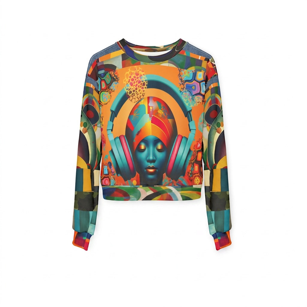 Afro Pop Girl Abstract Mosaic Print Cropped Sweatshirt (Gold Label)