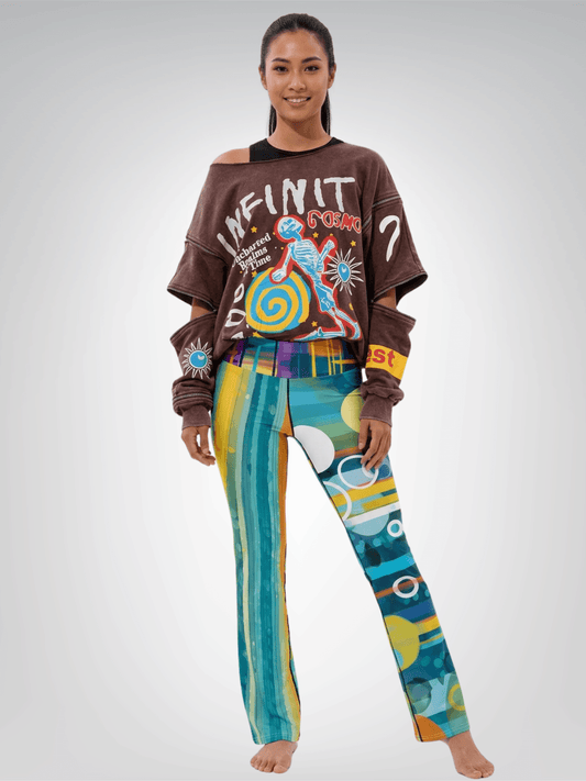 Greek Isles Blue Geometric Stripe Duo Flare Leggings