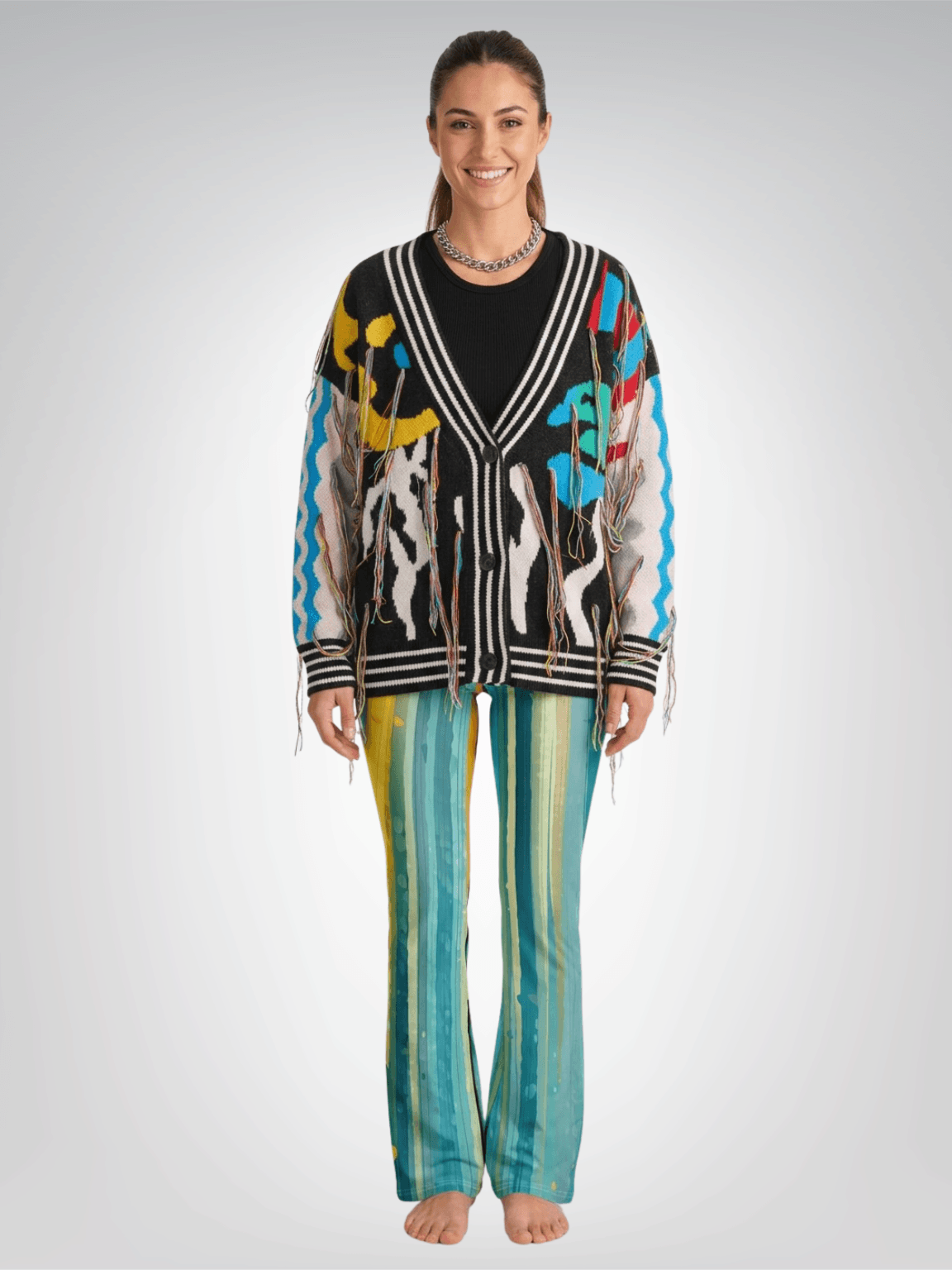 Greek Isles Blue Stripe Flare Leggings