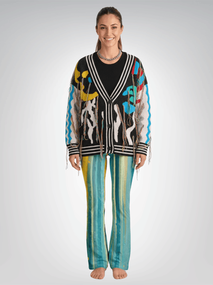 Greek Isles Blue Stripe Flare Leggings