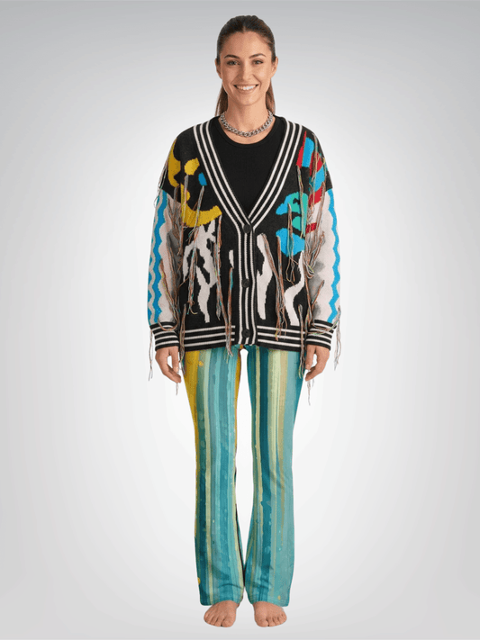 Greek Isles Blue Stripe Flare Leggings