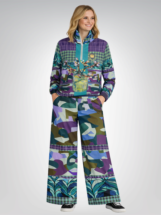 Almond Twig in Bloom - Van Gogh - Abstract Camo Patchwork Heavyweight Oversized Quarter Zip Sweatshirt