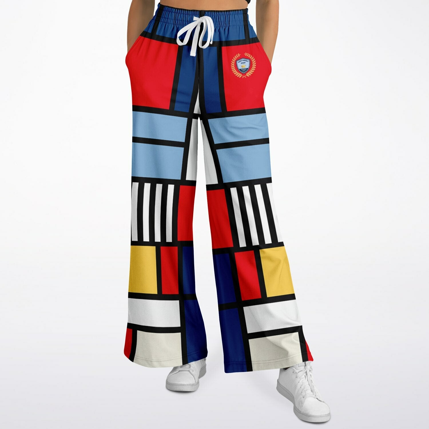 Alt Blue Hopscotch in Primary Geometric Eco-Poly Wide Leg Pants