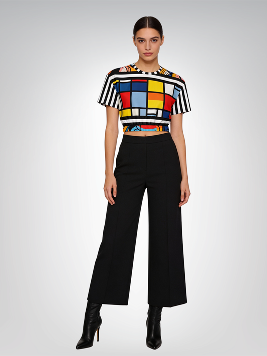 Alt Hopscotch in Primary Geometric Eco-Poly Short Sleeve Cropped Pullover