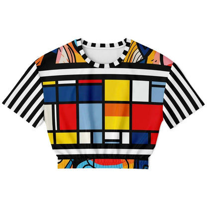 Alt Hopscotch in Primary Geometric Eco-Poly Short Sleeve Cropped Pullover