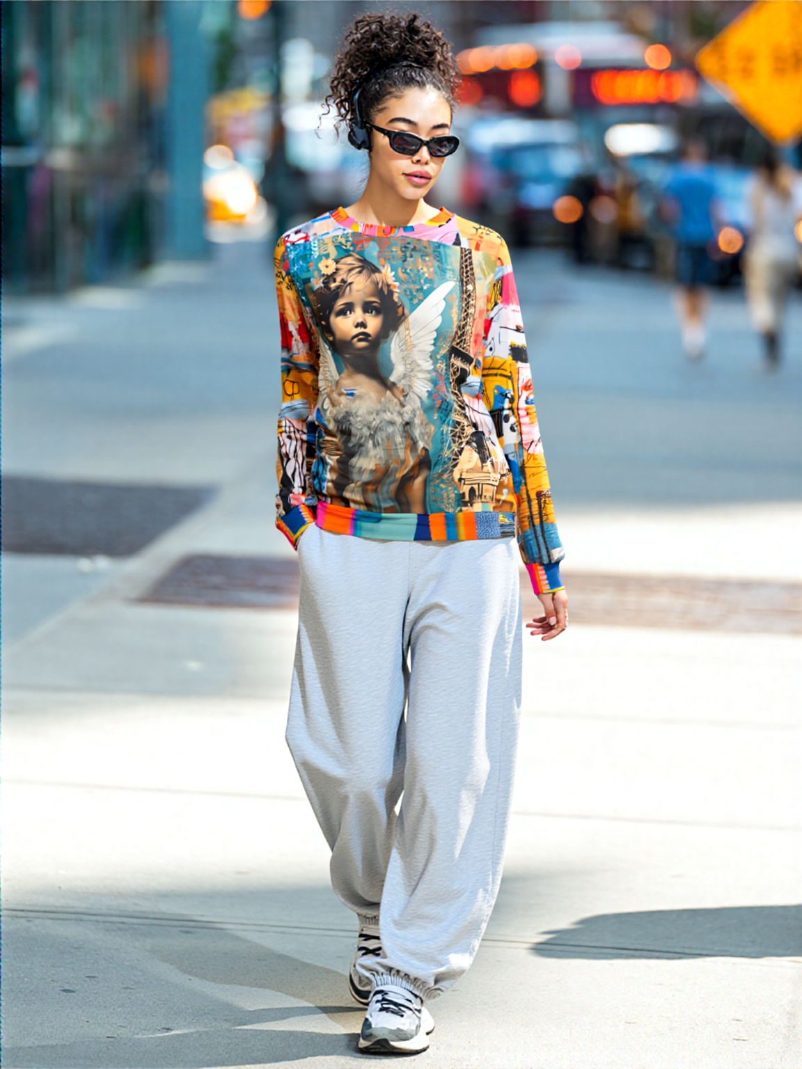 Angels in Paris Graffiti Art Mid-Weight Polyester Unisex Sweatshirt (Gold Label)