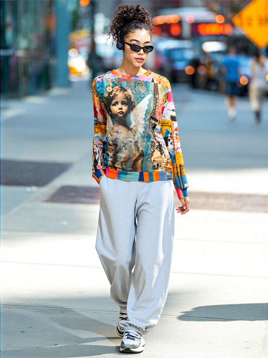 Angels in Paris Graffiti Art Mid-Weight Polyester Unisex Sweatshirt (Gold Label)