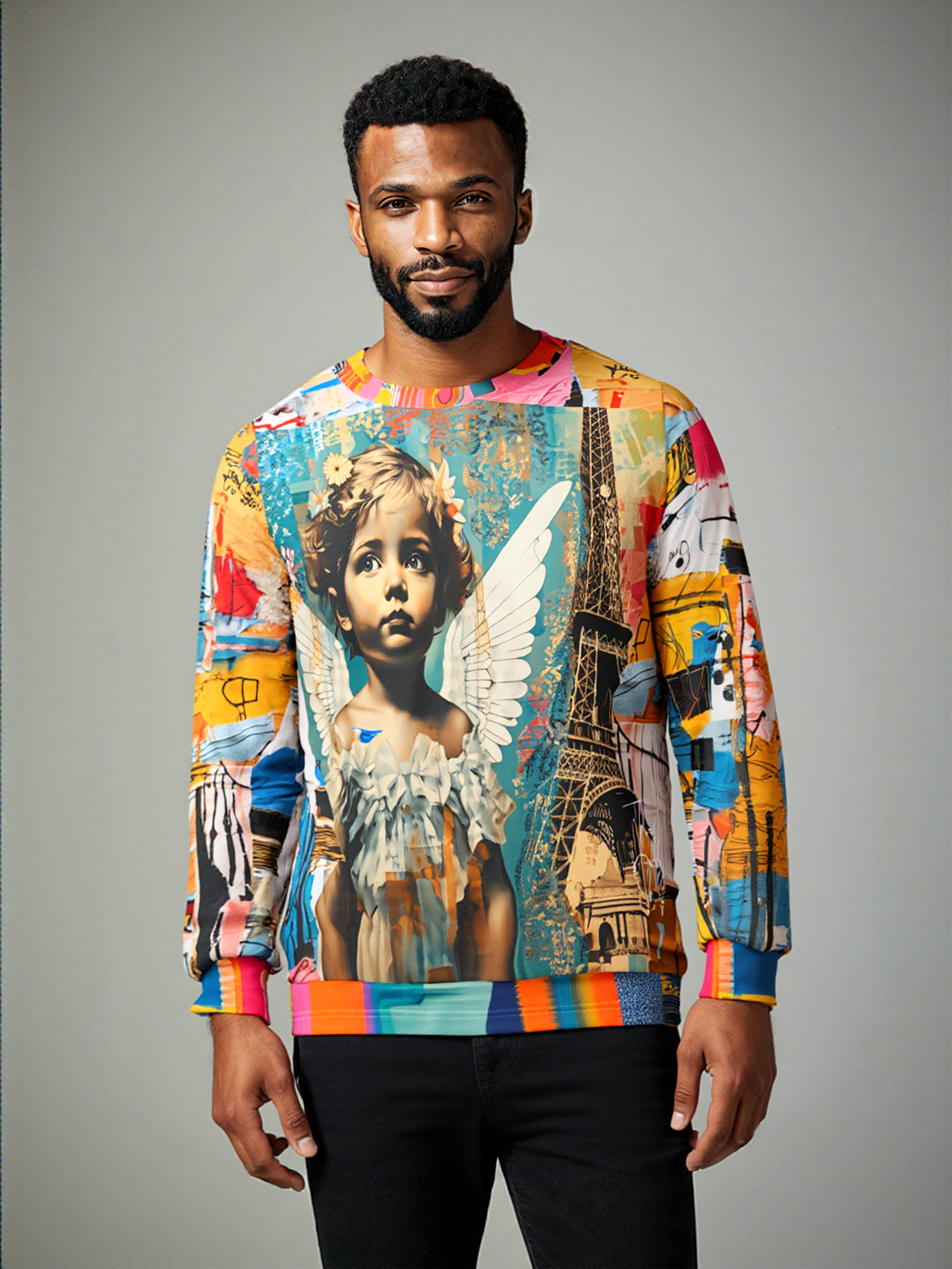 Angels in Paris Graffiti Art Mid-Weight Polyester Unisex Sweatshirt (Gold Label)