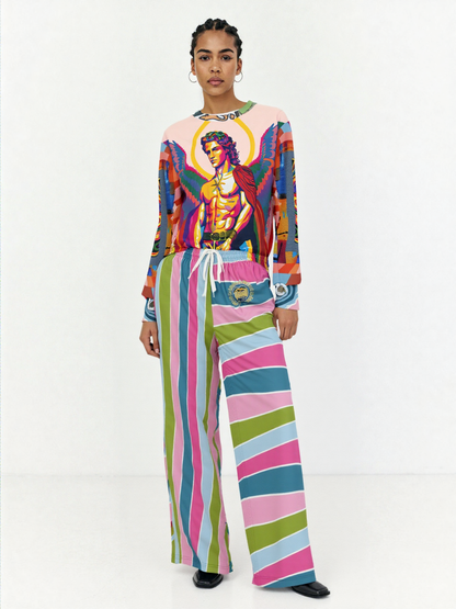 Easter Pastel Rugby Stripe Eco-Poly Wide Leg Pants