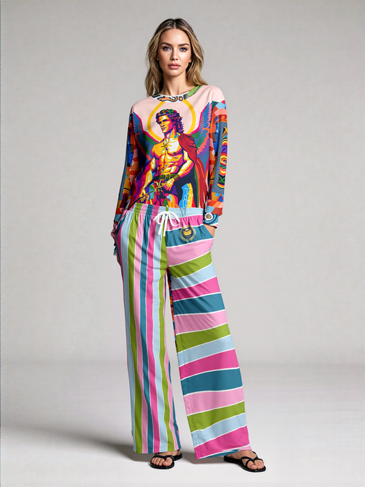 Easter Pastel Rugby Stripe Eco-Poly Wide Leg Pants