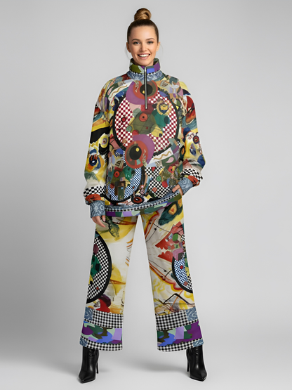 Around the Circle in Cossacks Abstract Print Eco-Poly Wide Leg Pants