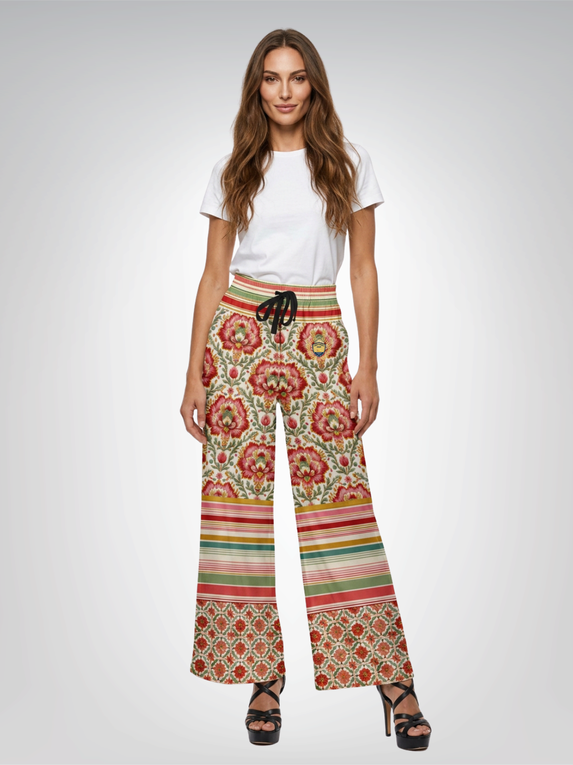 Around the World in Orange Sari Bloom Eco-Poly Wide Leg Pants