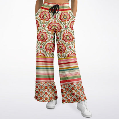 Around the World in Orange Sari Bloom Eco-Poly Wide Leg Pants