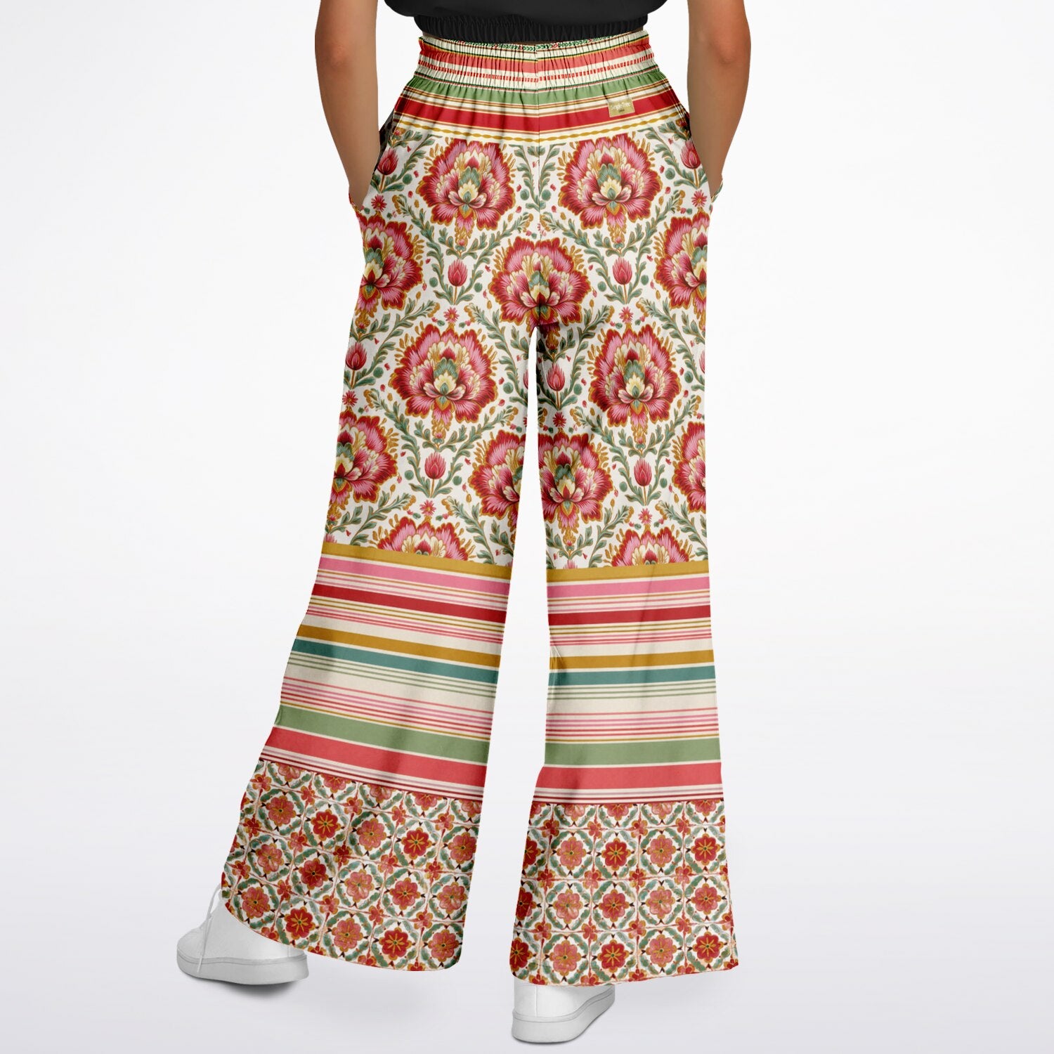 Around the World in Orange Sari Bloom Eco-Poly Wide Leg Pants