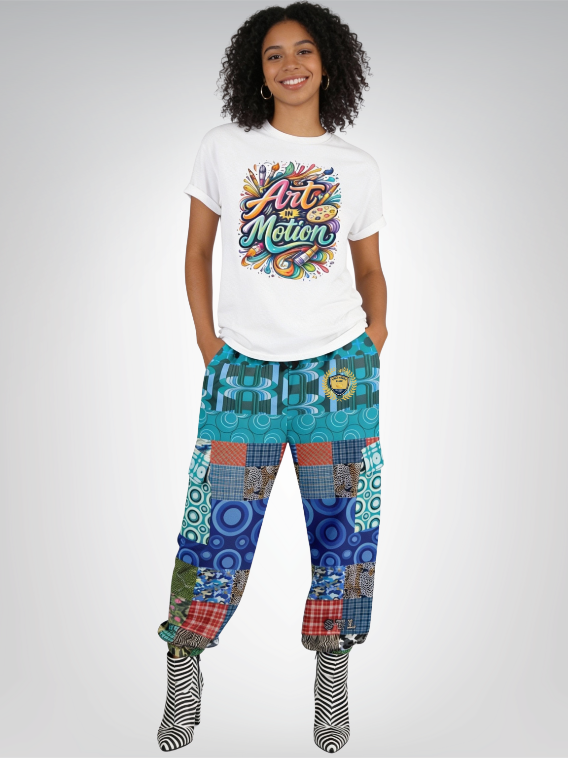 Popstar in Patchwork Fantasy Eco-Poly Cargo Joggers