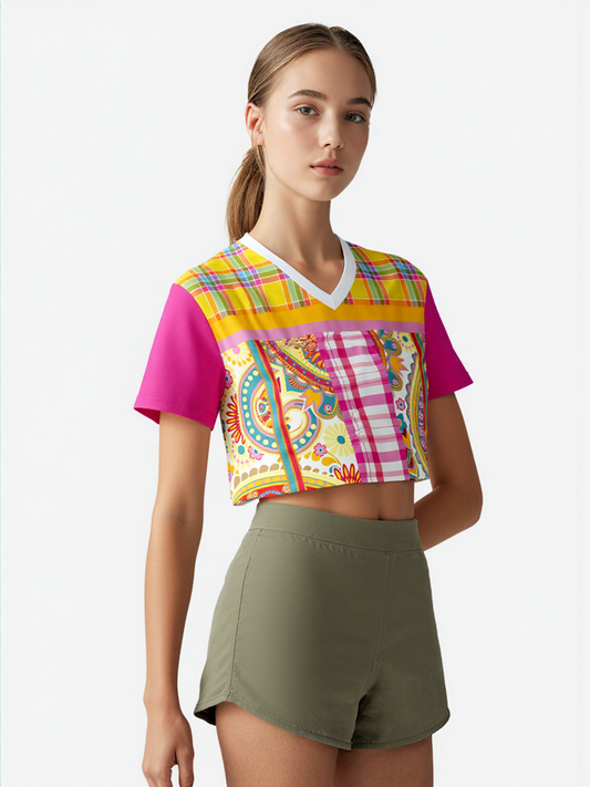 Ashbury Heights Paisley Eco-Poly V-neck Crop Jersey