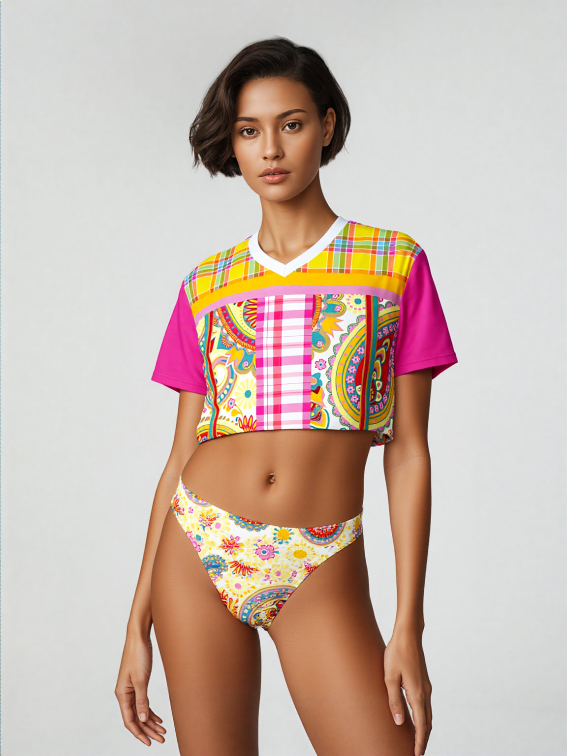 Ashbury Heights Paisley Eco-Poly V-neck Crop Jersey