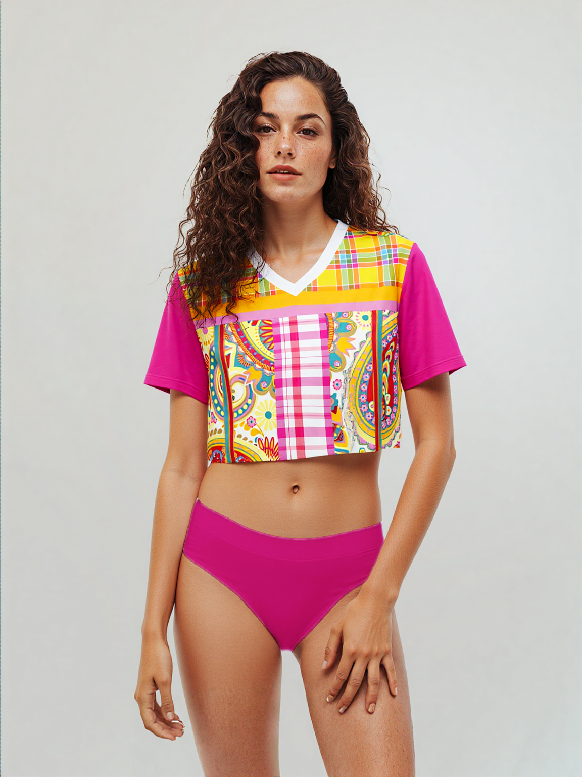 Ashbury Heights Paisley Eco-Poly V-neck Crop Jersey