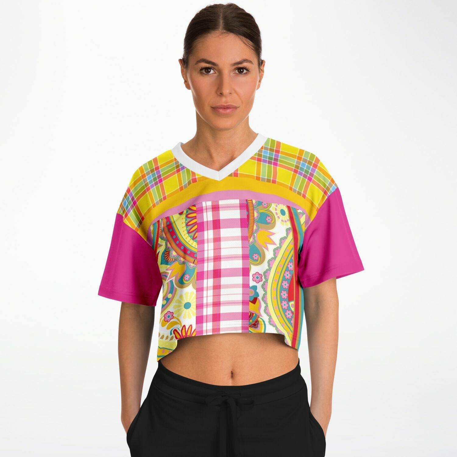 Ashbury Heights Paisley Eco-Poly V-neck Crop Jersey