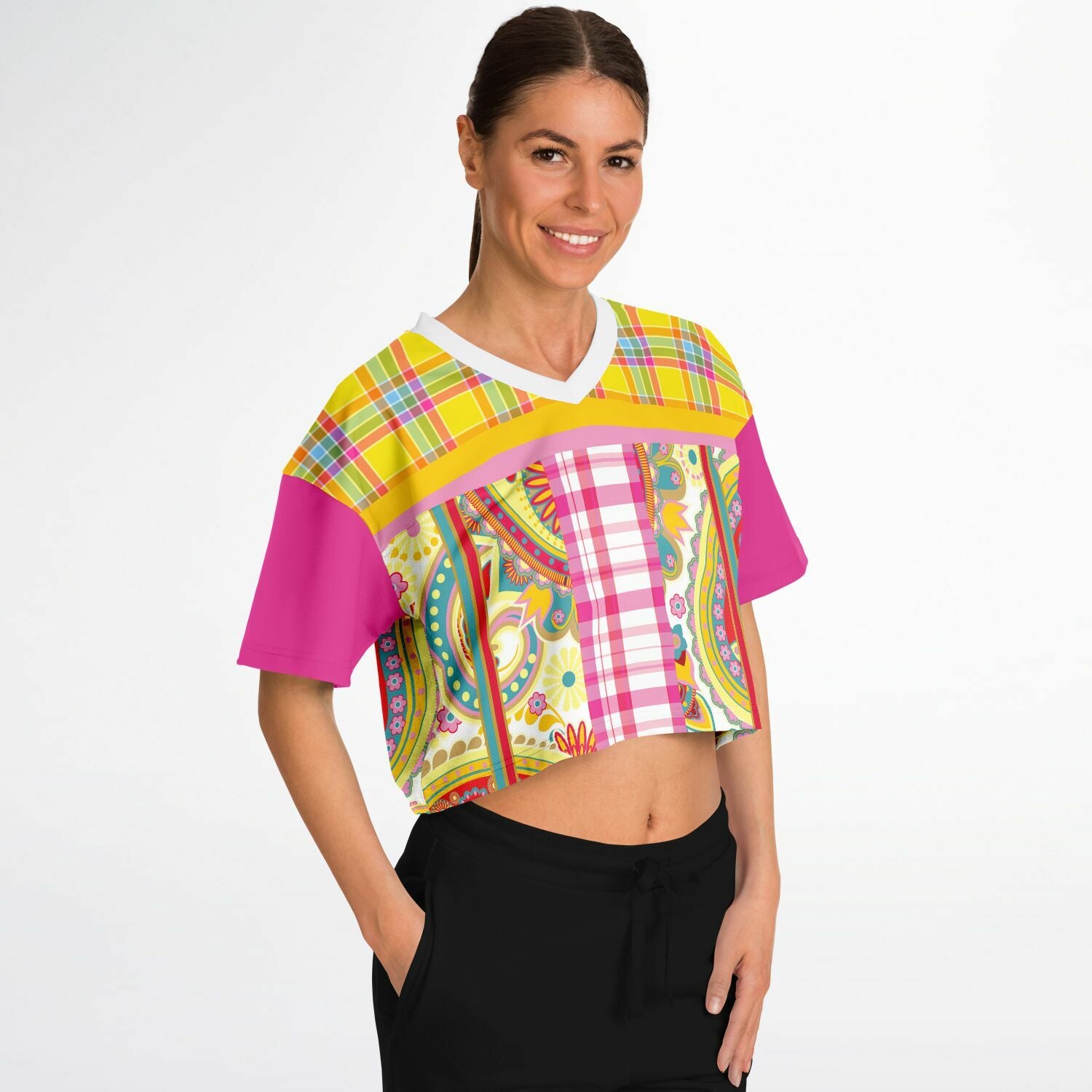 Ashbury Heights Paisley Eco-Poly V-neck Crop Jersey