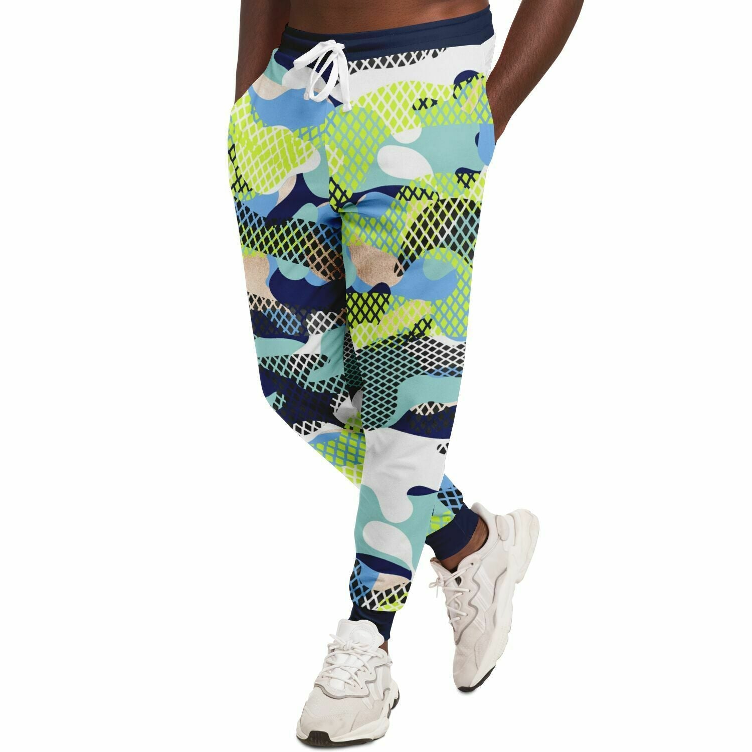 Blue and Lime Eco-Poly Camo Joggers