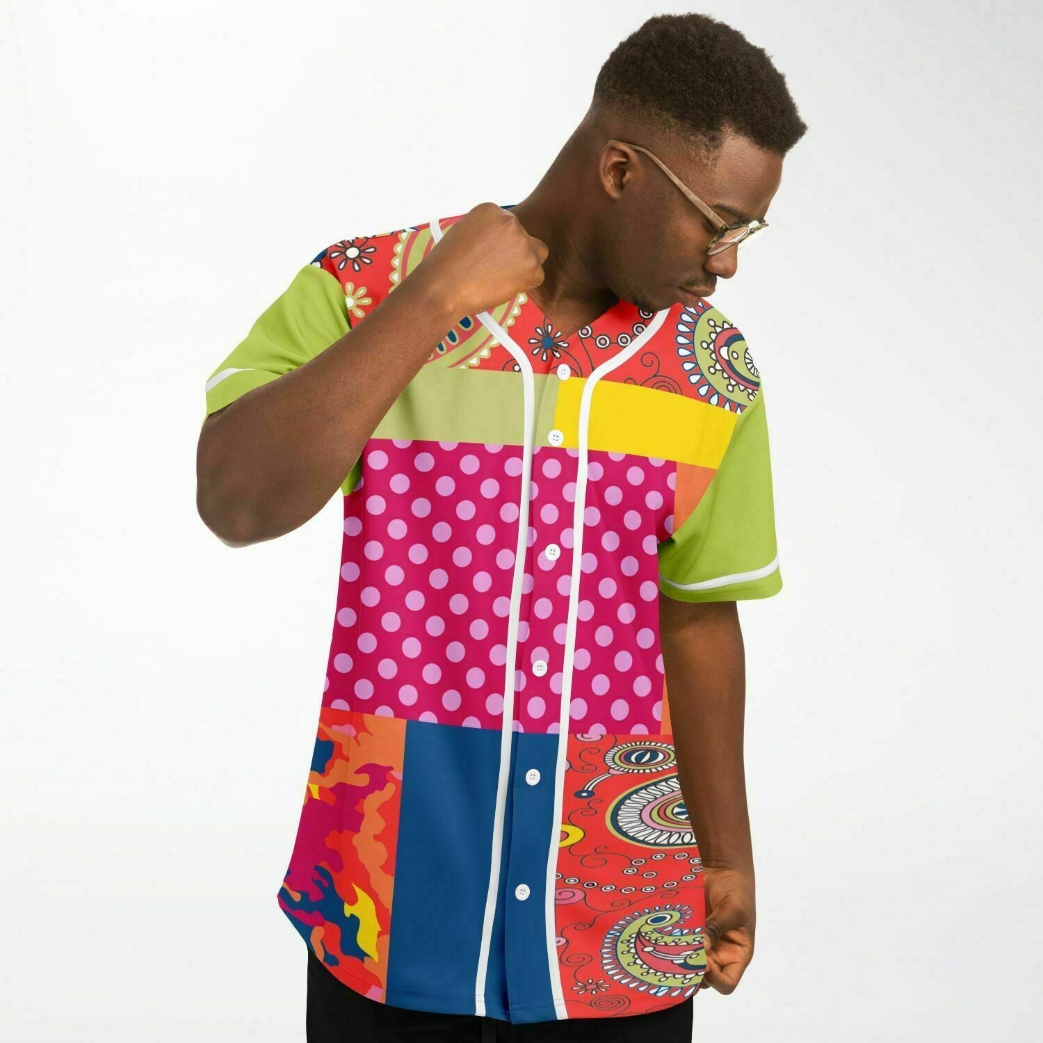 Chili Pepper Patchwork Eco-Poly Unisex Button Front Jersey