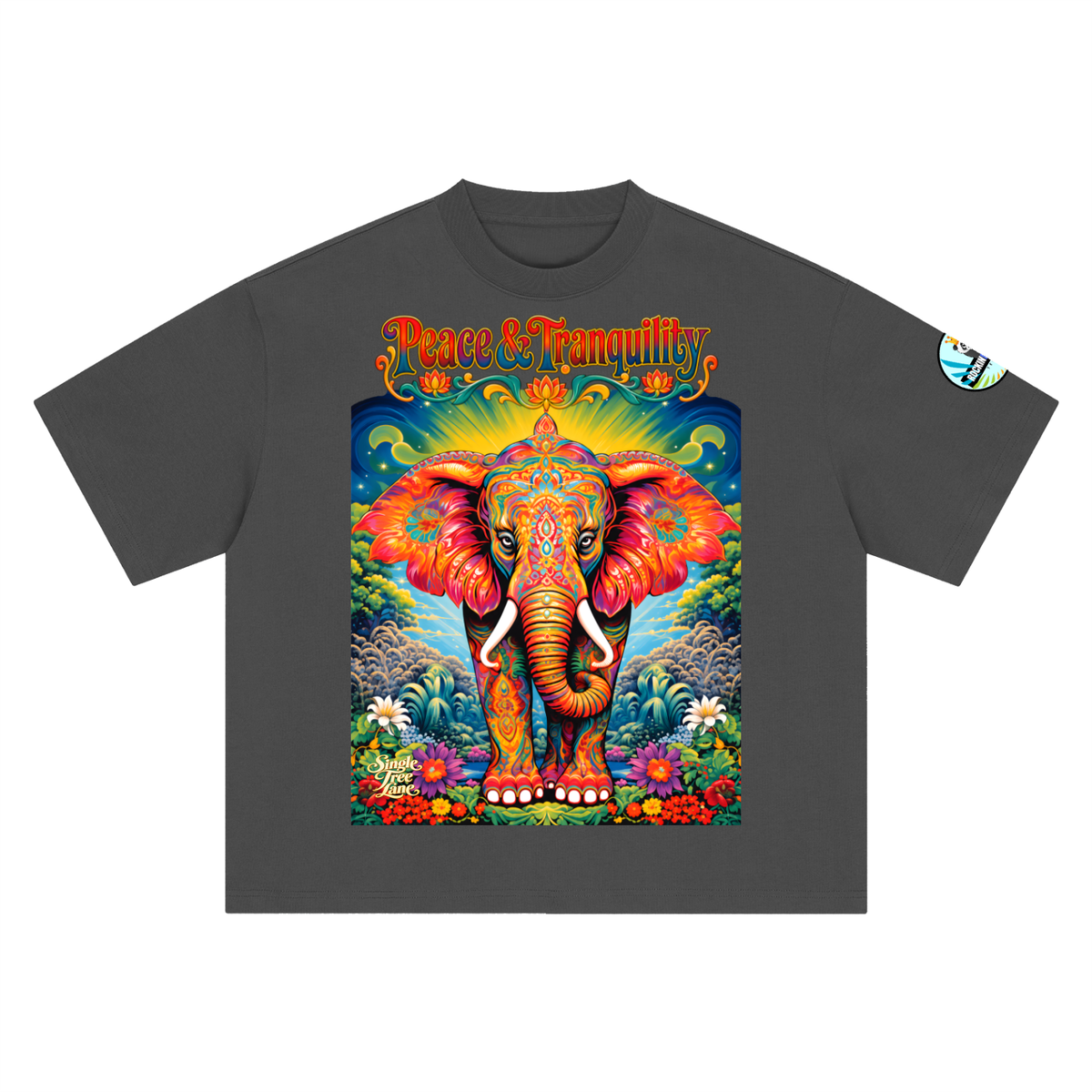 Peace &amp; Tranquility Elephant Boxy Oversized Unisex T-Shirt