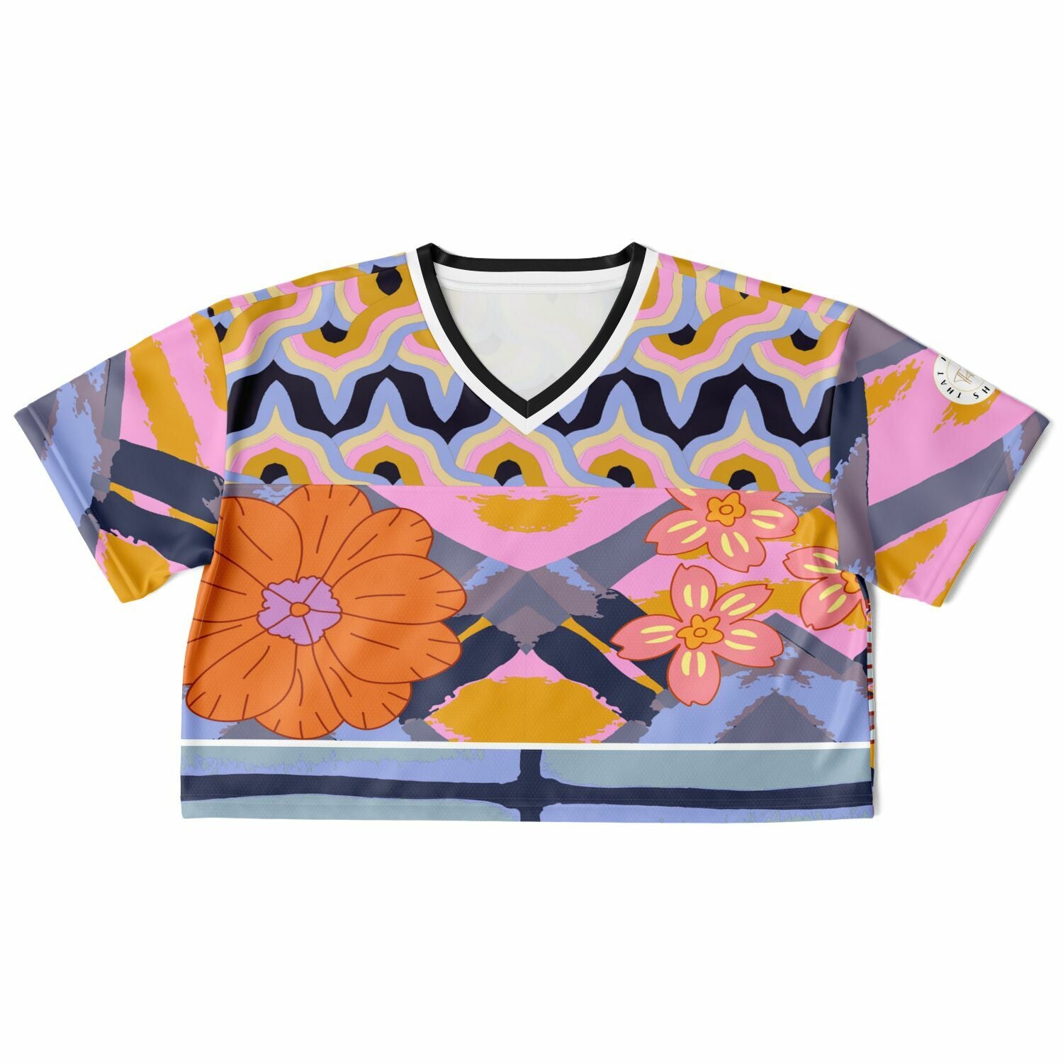Bahama Mama Abstract Floral Eco-Poly V-Neck Crop Jersey