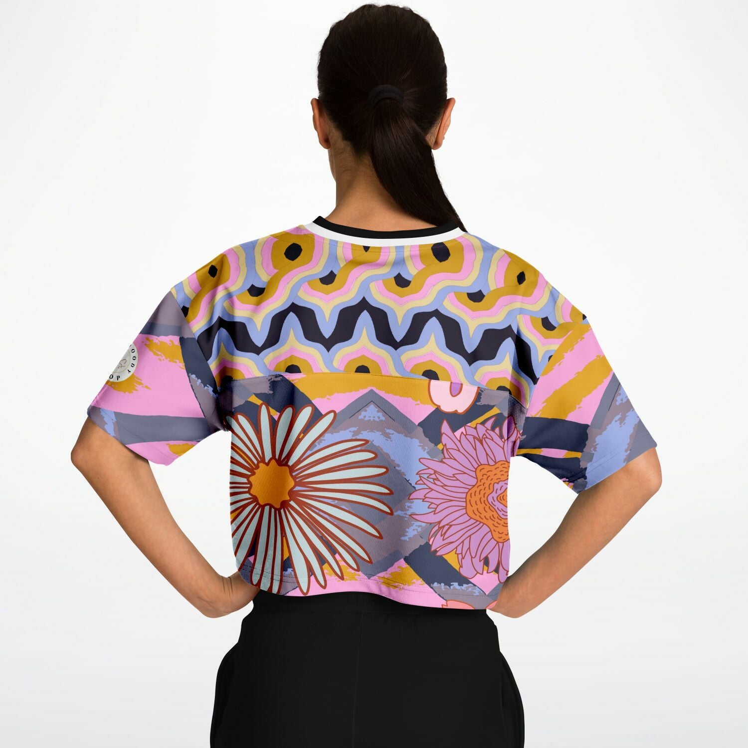 Bahama Mama Abstract Floral Eco-Poly V-Neck Crop Jersey