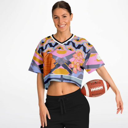Bahama Mama Abstract Floral Eco-Poly V-Neck Crop Jersey