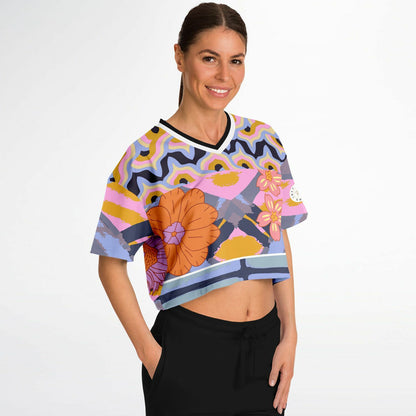 Bahama Mama Abstract Floral Eco-Poly V-Neck Crop Jersey