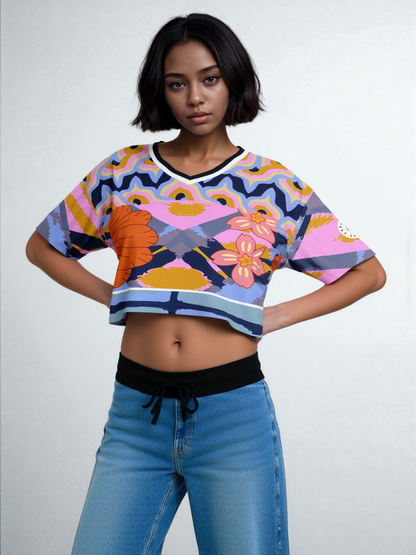 Bahama Mama Abstract Floral Eco-Poly V-Neck Crop Jersey